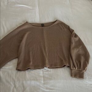Brown Ribbed Long Sleeve Top